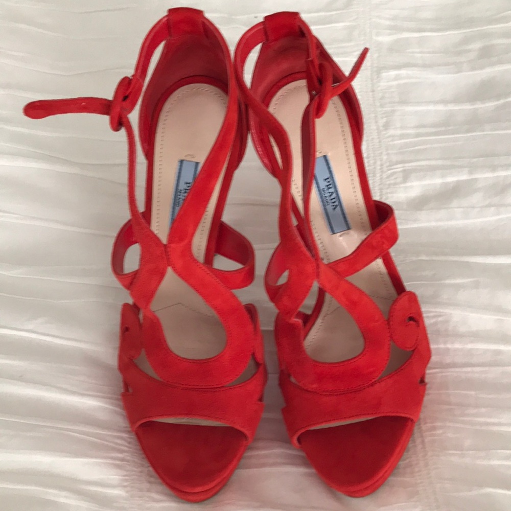 Prada platform red suede Stilettos - Picture 3 of 5